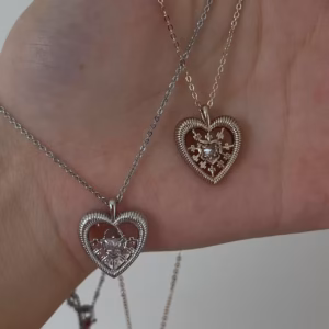 Vintage-style Gold & Silver Heart Pendant Necklace